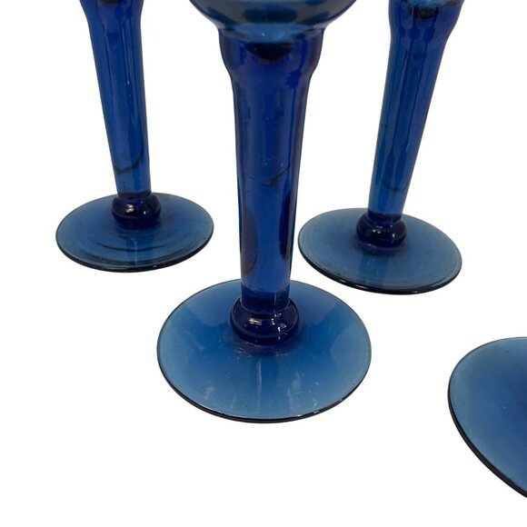 Vintage Blue Glass Goblets Set Of 4 Elegant Wine Glasses - Picture 5 of 6